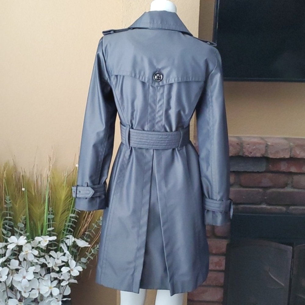 🆕️LONDON FOG Metallic Gray Water Resistant Double Breasted Trench Coat SIZE: PS - Picture 11 of 16